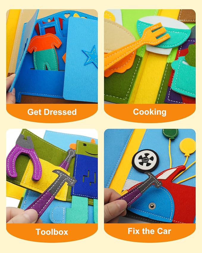Busy Book for Toddlers 1-3, Montessori Busy Board for 1 Year Old | Felt Activity Books for 1+ year old, Airplane Car Travel Toy, Quiet Books, Kids Ages 2-4 Preschool Educational Learning Gifts