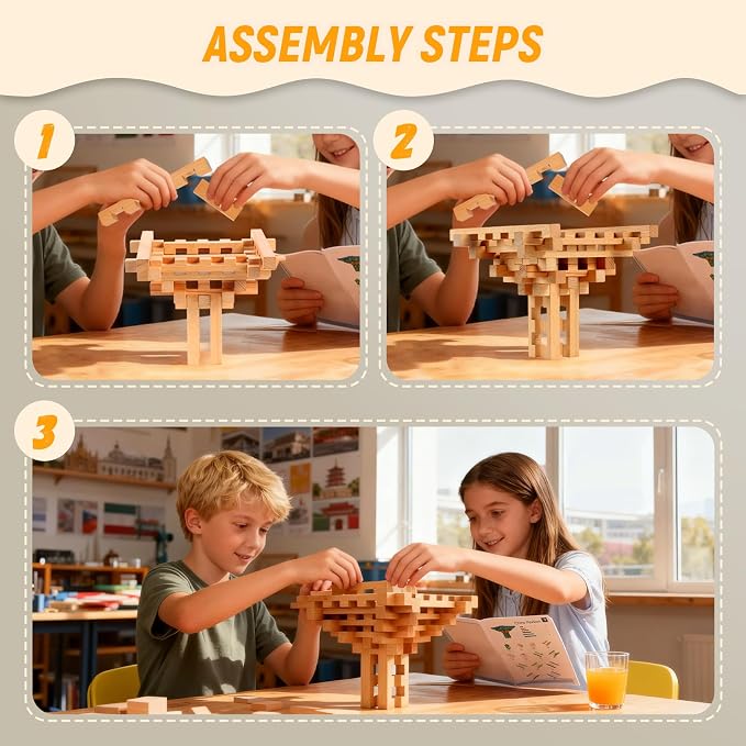 15 in 1 STEM Wooden Building Blocks -15+ Shapes, 3D Puzzle, Logic Brain Games, Educational Toys Gift for Kids and Classroom, Montessori STEM Toys for Ages 5+ to Adults
