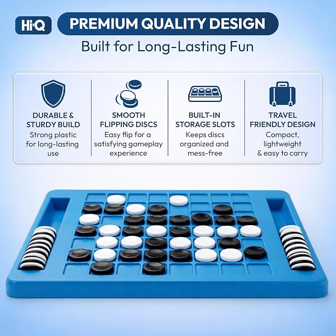 Reversi Board Game for Kids & Adults 14x10x2 Inches – Othello Classic Board Game - with 64 Reversible Discs & Built-in Storage – Strategy Board Game, for Boys & Girls