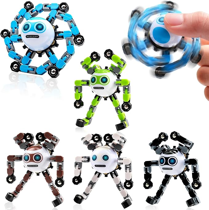 5 PCS Travel Toys Transformable Fidget Spinners Toys for Kids and Adults Sensory Toy for Boys Teens Stress Relief Autism ADHD Cool Road Trip Travel Essential Birthdays Gifts for Party Favors