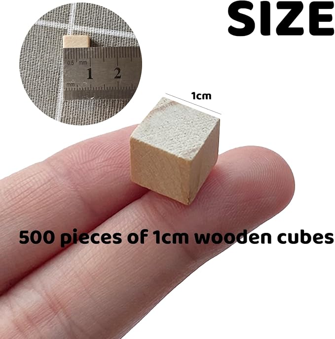 MUXGOA 500 Pcs Unfinished Wood Cubes,1 cm Wooden Blocks for Crafting,Small Wood Cubes for Crafts Making & DIY Projects & Decor