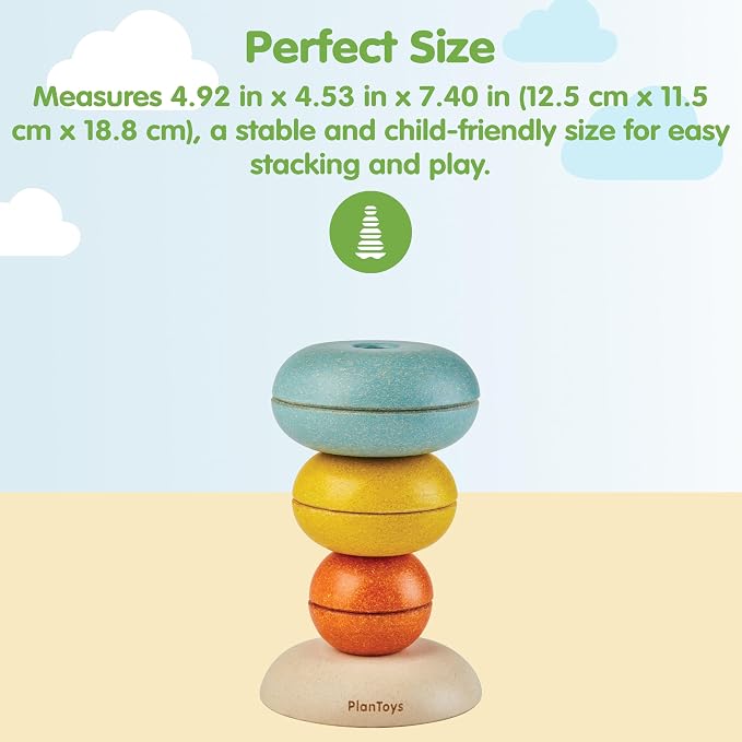 PlanToys® Stacking Cups Ring Wooden Montessori Size Colour Sorting Kids Toy | stacking cups ring, wooden montessori size colour sorting, fine motor early math coordination, educational activity, toddlers