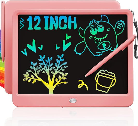 12 Inch LCD Writing Tablet for Kids, Coloring Drawing Pad, Mess Free Doodle Board, Airplane Travel Toys for Boys and Toddlers, Road Trip Essentials, Gifts for 3 4 5 6 7 8 Year Old Girls(Pink)