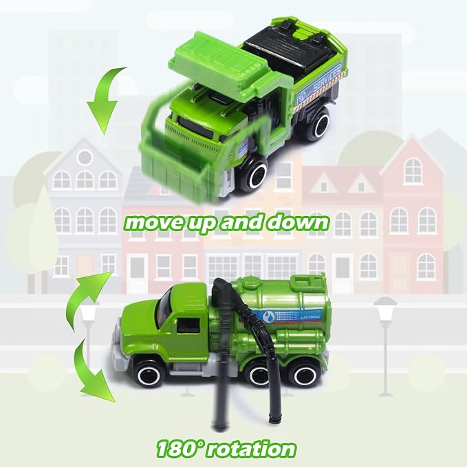 Oriate Mini Trash Truck Toy for Kids 4-7,6PCS Diecast Garbage Truck Toys | Sanitation Alloy Cars Model Set 1:64, Sewage Suction Cleaning Vehicles, Waste Management Trucks, Christmas Birthday Gifts 3+