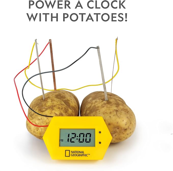 National Geographic Battery Making Science Kit with 2 STEM Projects | Potato Clock, Penny-Powered Flashlight, Electricity Experiments, Circuit Learning, Hands-On STEM Toy, Birthday Gift