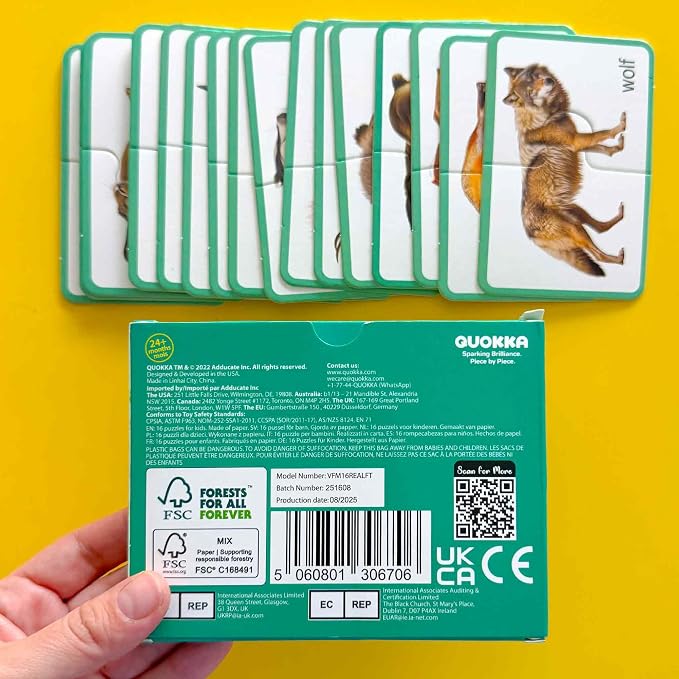 QUOKKA Toddler Puzzles Ages 2-4 – 100% Self-Correcting 16 Realistic Matching Forest Animals – Educational Toddler Puzzles Ages 1-3 with 32 Pcs - Memory Matching Games for 3-5 Years Old Boys and Girls