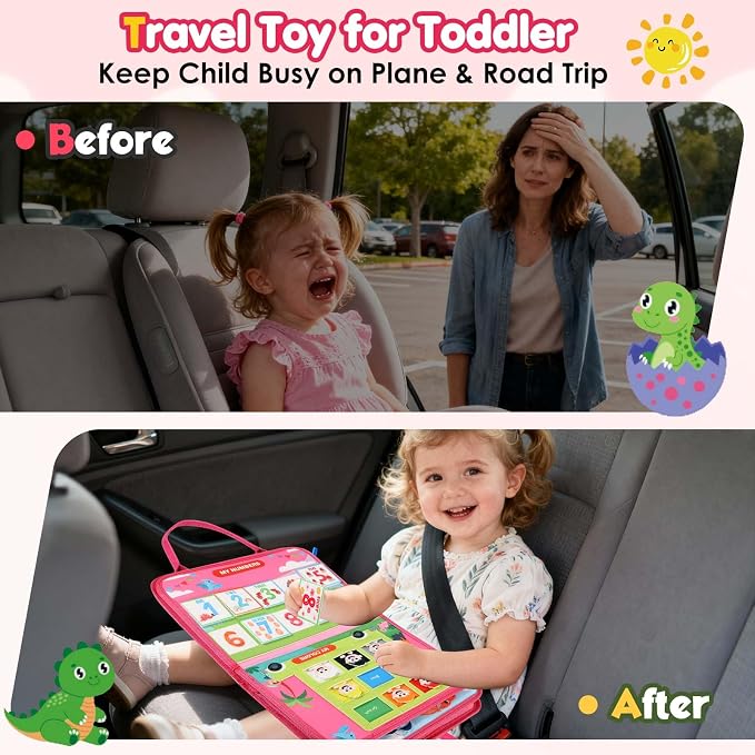 GOLIYEAN Toddler Busy Board - Montessori Toys for Toddler Girl Birthday Gifts, Educational Learning Sensory Busy Book for Toddlers, Quiet Activity Books for Toddlers, Airplane Car Travel Toys