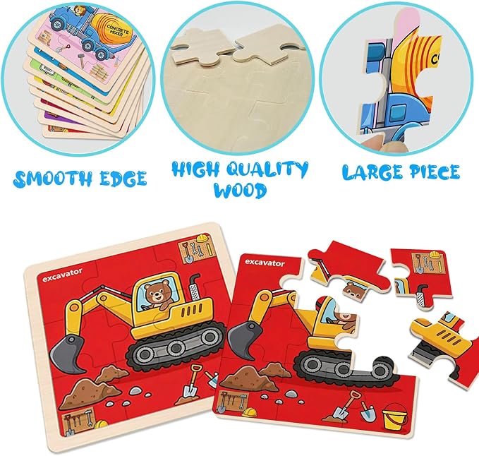 Wooden Jigsaw Puzzles for Kids Ages 3-5, 8-Pack 9-Piece Traffic Puzzles Toy | Transportation Wood Puzzles Set, Toddler Brain Teaser Toys, Gifts for Boys Girls Ages 3 4 5 6