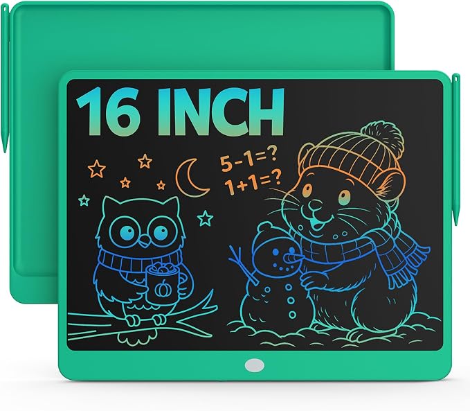 Bravokids 16 Inch LCD Writing Tablet for 3-8 Year Olds - Electronic Drawing Pad and Doodle Board as Educational Birthday Gifts for Girls and Boys (Green)