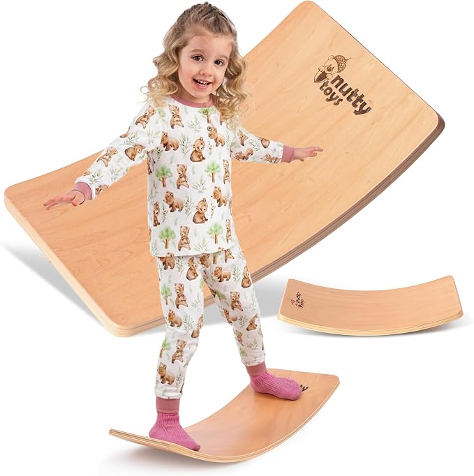 NUTTY TOYS Montessori Wooden Wobble Board for Kids & Adults -100% Natural Wood Balance Board, Waldorf Toddler Balancing Toy, Unique Boy Girl Open Ended Toy Best Valentines Day & Easter Gifts Idea 2026