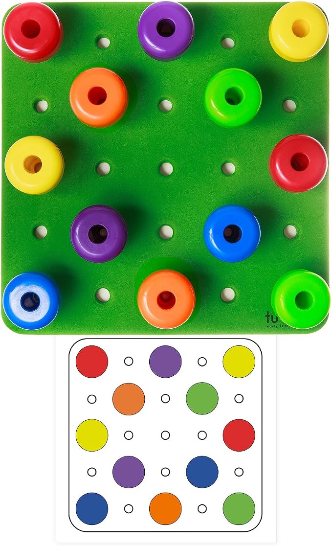 Toddler Peg Board Sensory Montessori Fine Motor Skills Educational Toys - 30 Stackable Pegs + Pattern Card + Drawstring Backpack + E-Book