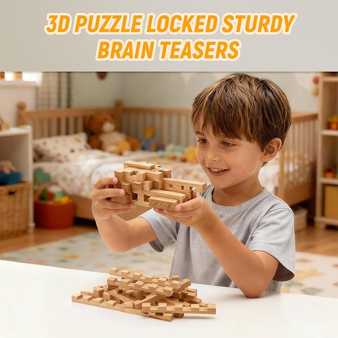 15 in 1 STEM Wooden Building Blocks -15+ Shapes, 3D Puzzle, Logic Brain Games, Educational Toys Gift for Kids and Classroom, Montessori STEM Toys for Ages 5+ to Adults