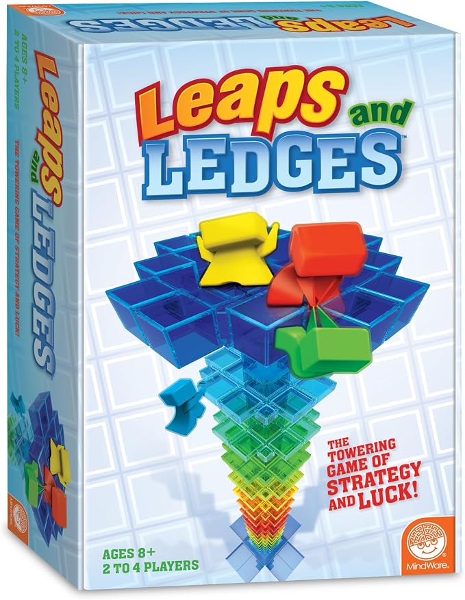 MindWare Leaps and Ledges Strategy Game - Ages 8+ - Fun Party Game and Family Game Night Activity for Kids, Teens, and Adults - 2 to 4 Players | A fast, replayable board game for 2-4 players. Includes 15 colorful platforms and 72 playing cards. Ages 8+.