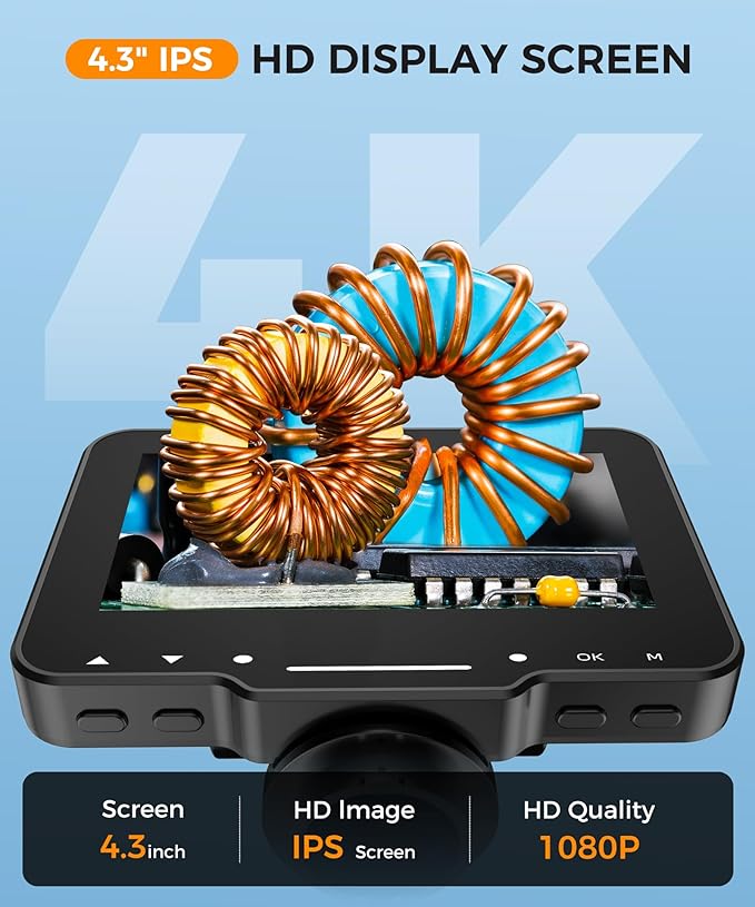 PalliPartners Digital Microscope for Coins with Light HD Screen | 4.3 Inch 1080P HD Screen, 10MP Camera, 1-1000X Zoom. Wireless USB Digital Microscope with Video Recorder for Inspection