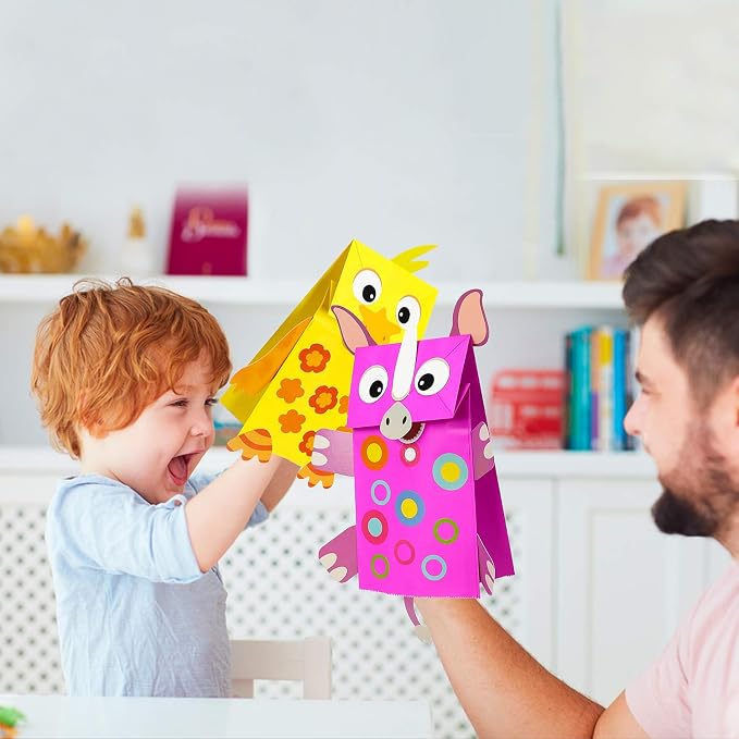 WATINC Hand Puppet Making Kit, Paper Sock Puppet Toys for Kids (Animals) | 9 Styles, Make Your Own Storytelling & Role Play Crafts, Creative Group Activity, Party Favors & Gifts for Kids Ages 4-8