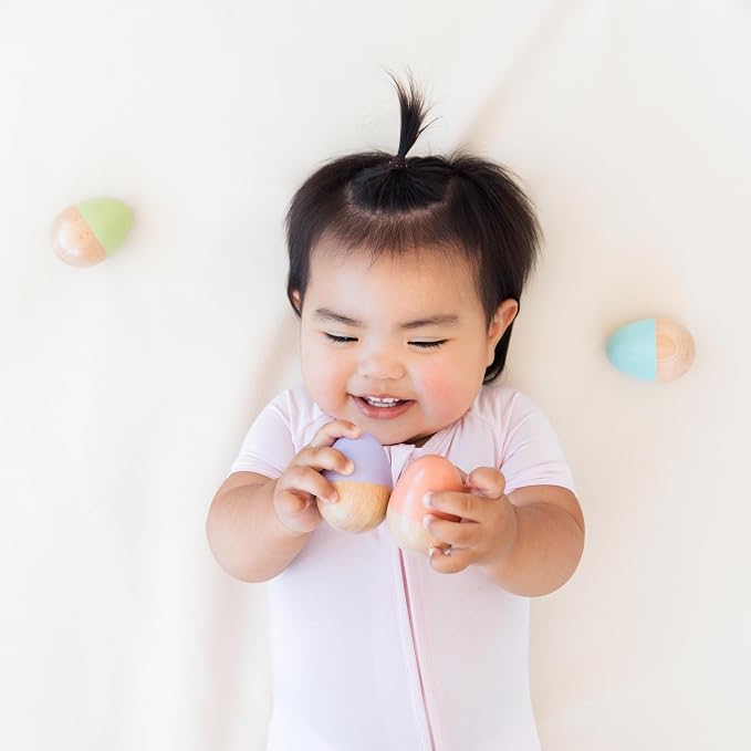 Pearhead Wooden Egg Shaker Baby Toy Set, 4-Piece Musical Rattles | FSC-Certified Wood, Pastel Maracas, Sensory Rhythm Play, Fine Motor Skills, 0+ Months