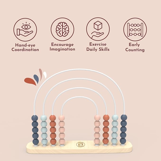Wooden Roller Abacus Toy, Colorful Beads, Develops Hand-Eye Coordination, Color Recognition & Creativity, Smooth Sliding on Stainless Steel Rods, Non-Toxic Paint, Ideal for Kids | colorful sliding beads, roller abacus, wooden bead maze, montessori toys...