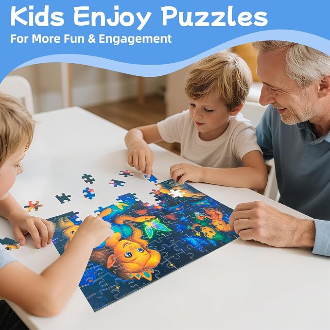 100 Piece Puzzles for Kids Girls Boys Ages 4-10, Fairy Princess and Bunny | Learning Educational Jigsaw Puzzles Toys with Full-size Poster, Holiday/ Birthday/Party/School Gifts for Children