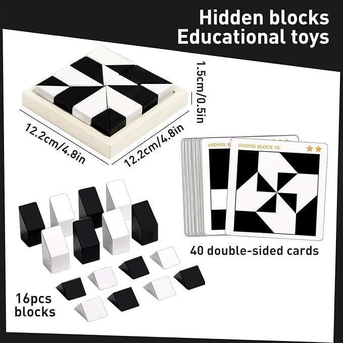 Puzzle Blocks for Kids,Education Puzzle Toy with Storage Tray,Brain Teaser with Challenges Cards 3D Logic & Spatial Thinking Tabletop Toy for Boys Girls