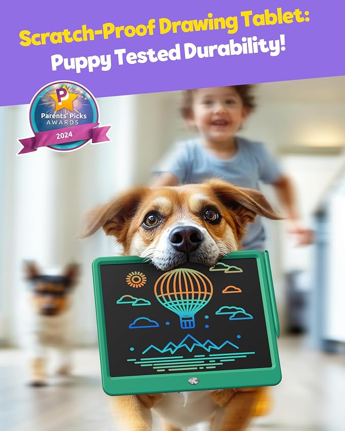 12 Inch LCD Writing Tablet for Kids, Coloring Drawing Pad, Mess Free Doodle Board, Airplane Travel Toys for Boys and Toddlers, Road Trip Essentials, Gifts for 3-8 Year Old Girls(DarkGreen)