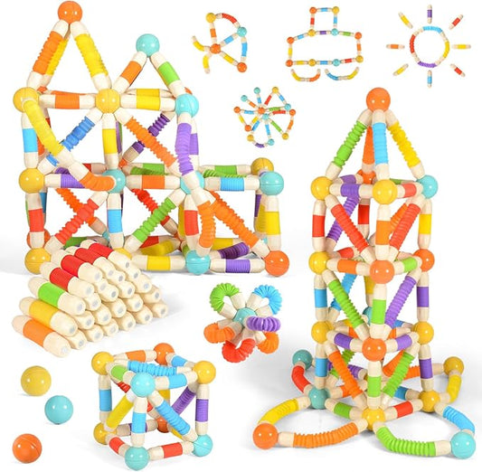 58PCS Extendable Magnetic Building Sticks STEM Montessori Toy Set Ages 3-7 | Non-toxic ABS Sealed Magnets. Extendable Bendable Sticks & Balls 3D Construction. Parent-Child Play Parties School Kids Gift