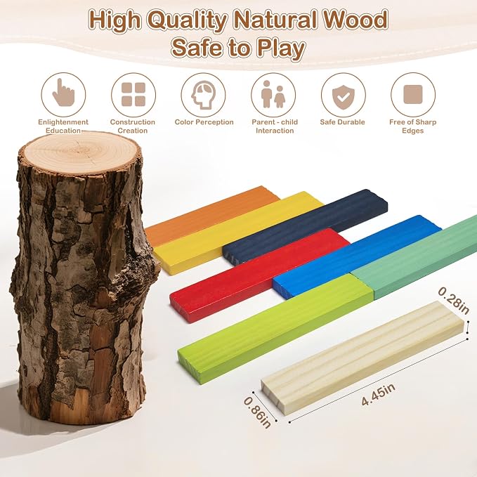 Hayder Classic Wooden Building Blocks Set, 100PCS | Solid Wood Blocks in 9 Colors Stacking Educational Toy Set for Kids