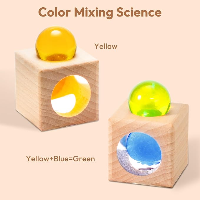 Woodtoe Montessori Stacking Toy for 3 4 5 6 Year Old, Rainbow Building Blocks for Toddlers, Acrylic Gem Ball Stacking Blocks & Wooden Blocks, Educational STEM Creative Sensory Toys for Boy Girl 3-6