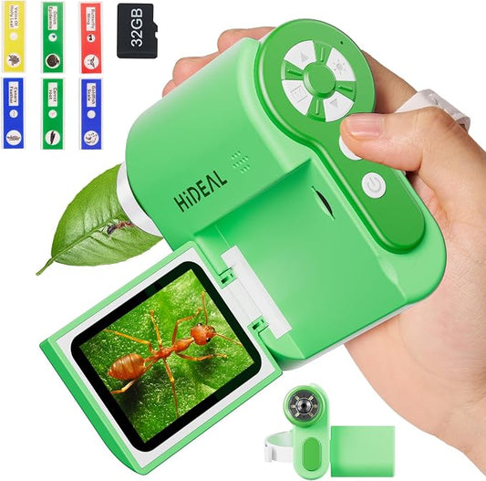 Hideal HP20 IPS Microscope for Kids: [3-in-1] [Easy and Fun] 2" Portable Handheld Microscope Miniscope, Pocket Mini Scope Educational Science Kit, Christmas Birthday Gifts for Kids, 32GB, Green