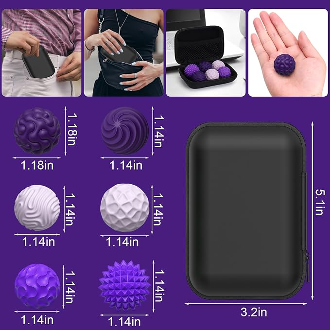 BUSOHA Silicone Magnetic Fidget Balls - 6 Pack Fidget Toys for Adult | Six Unique Textures Sensory Support,Quiet and Silent Stress Relief,Lightweight,Office,Travel,Anxiety,ADHD,Purple