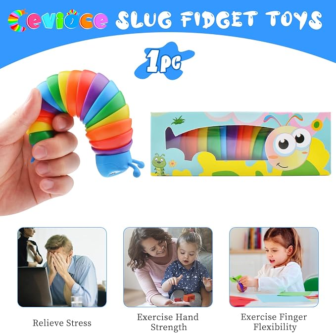 Cevioce Fidget Slug Toy, Sensory Slug Fidget Toys for Kids & Adults, 1 PC Autism Sensory Toys for Children Toddlers, Toddler Toys 3+ Year Old, Easter Basket Stuffers Gifts for Kids Boys Girls E