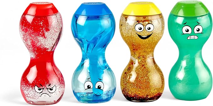 hand2mind Express Your Feelings Sensory Bottles-Primary Emotions | Toddler Sensory Toys, Quiet Fidgets for Classroom, Calm Down Corner Supplies, Social Emotional Learning, Mindfulness for Kids