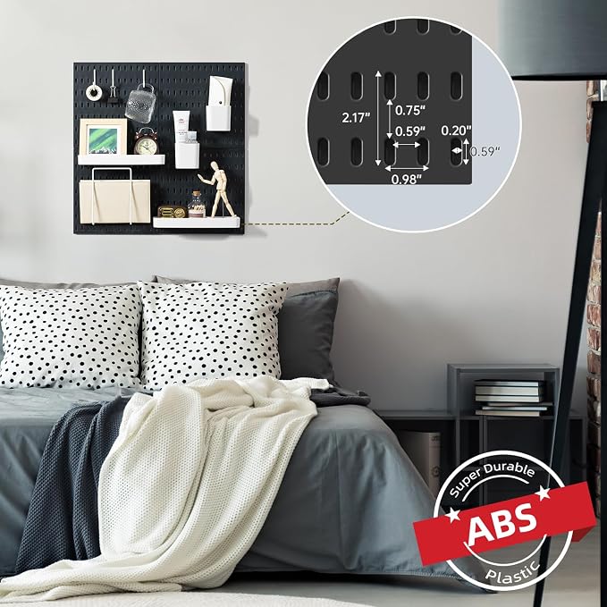 VUSIGN Pegboard Combination Wall Organizer Kit 22" x 22", Black | 4 Pieces Pegboards and 17 Accessories, Wall Mount Display Peg board Panel Kits for Bedroom, Home, Office, Bathroom