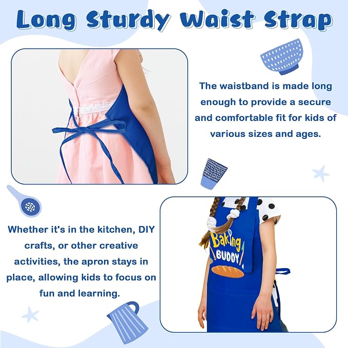 R HORSE 2 Pieces Kid Apron and Chef Hat Set, Dress up Role Play Chef Toy | Blue Baking Buddy Adjustable Children Kitchen Apron for Boy, Ideal for Cooking, Baking, Painting, Cooking Birthday Gift