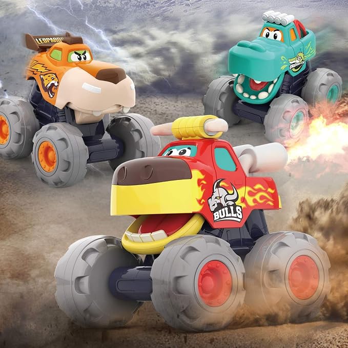 Toy Cars for 1-3 Year Old, 3PCS Animal Monster Truck, 1 Year Old Boy Gifts | Baby Toys 12-18 Months, Animal Kids Toy, Christmas & Birthday Gifts, Pull Back Car with Big Wheel, Crocodile Bull Leopard