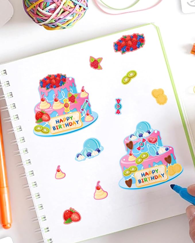 32 Sheets Birthday Cake Stickers for Kids | Make Your Own Stickers, Birthday Party Favors, Kids Craft Activities, Goodie Bag Stuffers