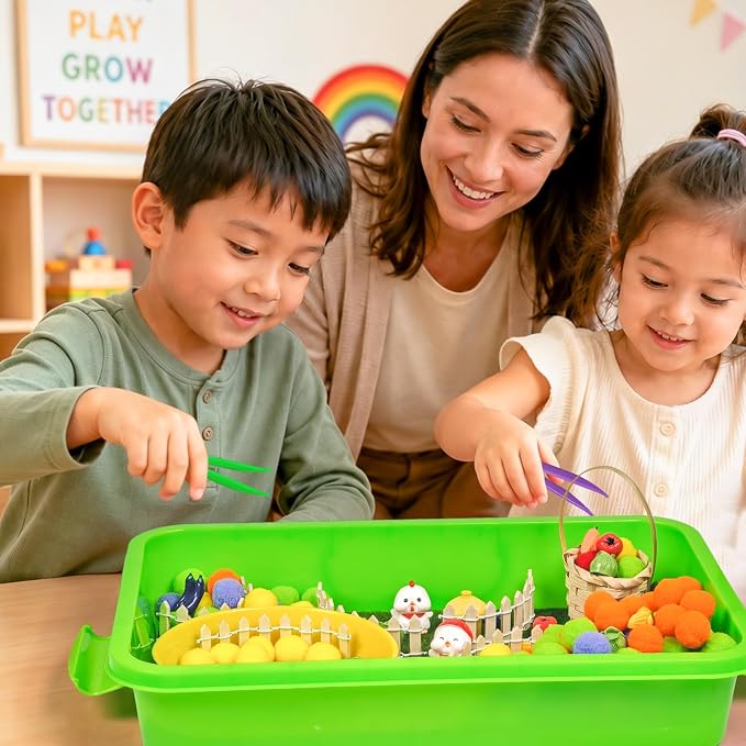 Cinrobiye 152 Pcs Vegetable Learning Activity Set, Farm Vegetable Sorting Game with Garden Vegetables and Farm Accessories for Fine Motor Activities, Preschool Classroom Learning & STEM Education