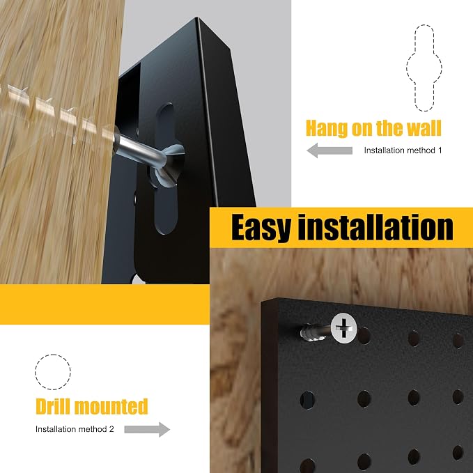 Spampur Peg Board, 4 Pack Metal Pegboard Panels Black Boards Wall Organizer | Tools Pegboard Storage System for Workbench, Garage Tool Storage, Office Organization, Wall Home, Craft Room