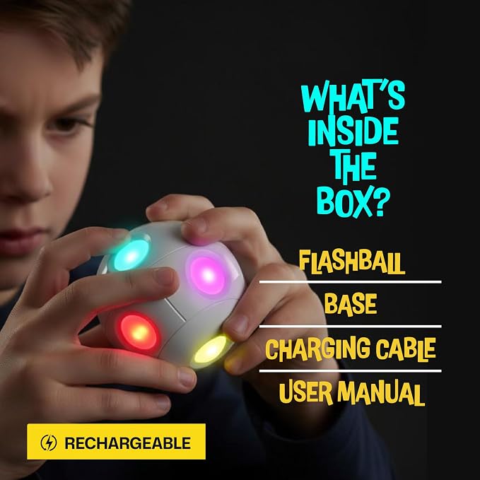Handheld Light-Up Brain & Memory Action Ball, 6 Games, Kids 7-13 | Rechargeable, Coolest Electronic Memory Game for Boys & Girls Ages 7-13