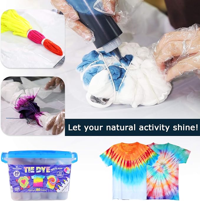 Tie Dye Kit 20 Colors Permanent Fabric Dye Art Set for Kids Adults for School, Homemade Party, Creative Groups Activities, DIY Gift | Just Add Water, Pre-Filled Dye Bottles, for School, Homemade Party, Creative Groups Activities, DIY Gift