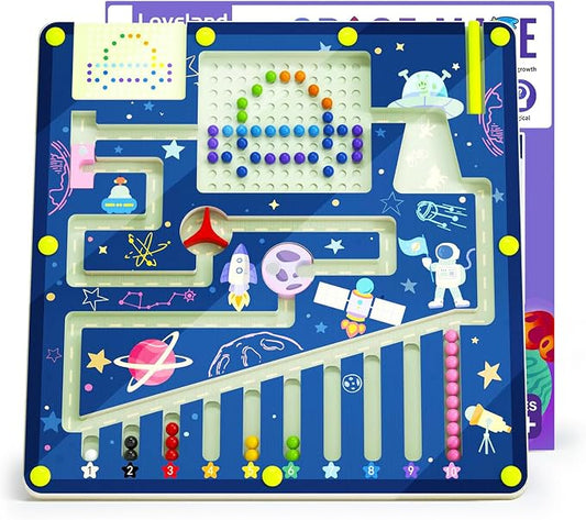 LOVELAND Magnetic Color and Number Maze - Wooden Montessori Toys for 3+ Year Old, Space Theme Fine Motor Skills Sorting Board, Travel Activities, Preschool Learning Gift for Toddlers