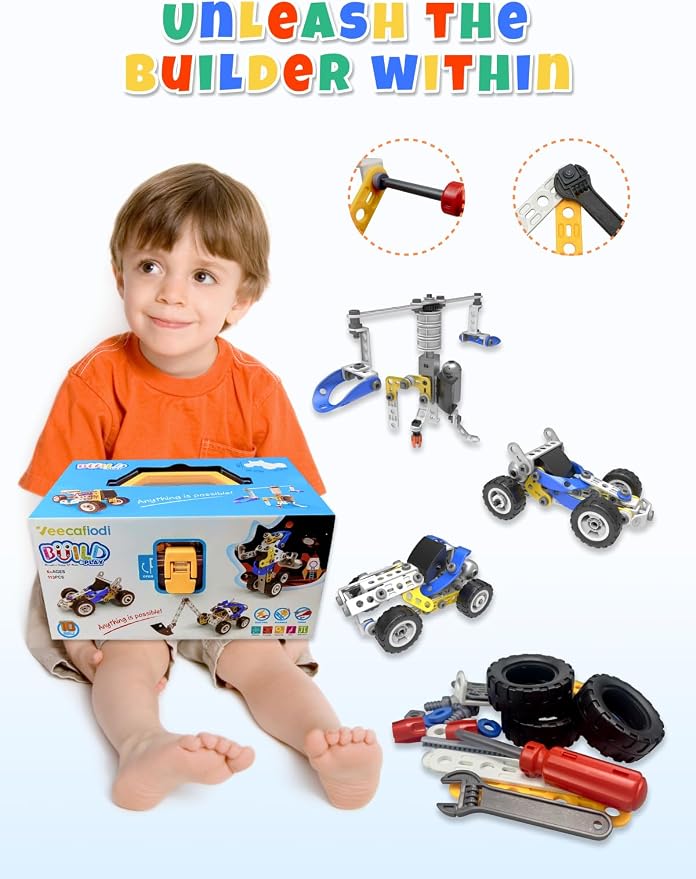 10 in 1 STEM Toys for 5 Year Old Boy, Building Toys for Kids Ages 4-8 5-7 6-8, STEM Engineering Construction Kit with Electric Motor, Educational Science Gift for 5 Year Old Boys