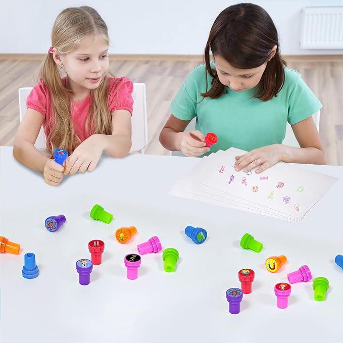 Cinrobiye 24 Pcs Science Stampers Party Favor Set, Cute Science Lab Stamps for Kids Birthday Party, Classroom Rewards, Educational Learning Toys, Goody Bag Fillers, STEM Party Supplies