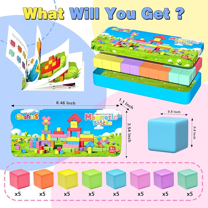 Goodtiles Mini Magnetic Blocks, Travel Outdoor Toys with Box | Candy colors, PP plastic, for Kids Ages 3-8, 0.8 inch