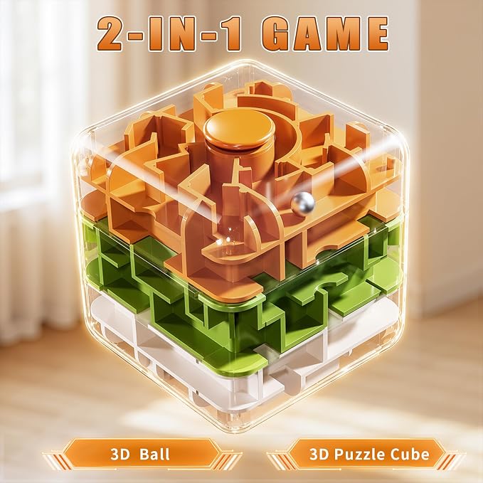 3 Layer 2-in-1 3D Rolling Ball Fidget Spinner, 3D Brain Teaser Puzzle Game, Education Sensory Toys Birthday Gift for Kids Adults 4 5 6 7 8 Years Old Boys Girls