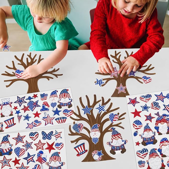 Cinrobiye 30 Set 4th of July Craft Kit, DIY Patriotic Tree Craft Activity for Independence Day Classroom Activities, USA Party Favors, Holiday Decorations and Summer Crafts