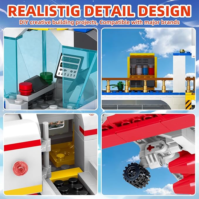 886 Pcs City Passenger Airplane Building Set | STEM 6 in 1 Airport Passenger Plane Building Block Toy with Terminal, Shuttle Bus,Luggage Cart, for Boys Girls Ages 6-12+