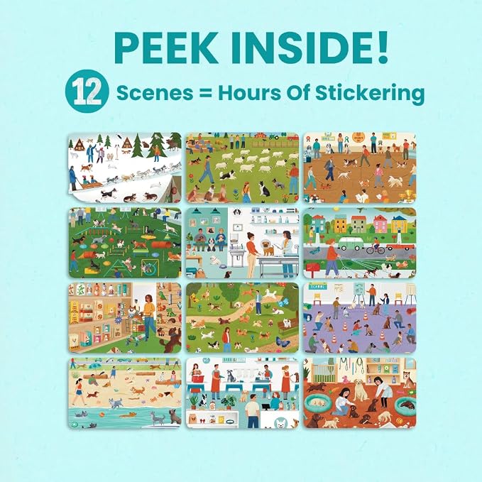 Cupkin Hello Dogs Coloring & Sticker Activity Book | 500+ Stickers | Spiral-bound kids craft format with 12 scenes, 12 art pages, side-by-side viewing, and an easy-peel design for ages 2–8
