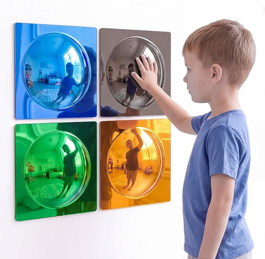 Geiserailie 4 Pcs Sensory Wall Bubble Mirrors, 6 x 6 Inch, CPC Certified | Colorful Acrylic Convex Mirrors, Sensory Room Must Haves, Classroom Learning Tool, Calming Corner, Preschool Daycare Activity