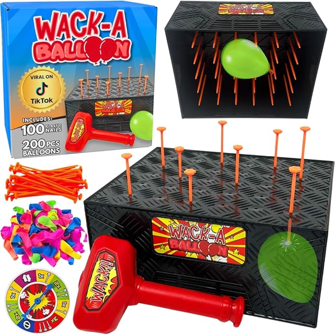 Wack A Balloon Pop Game for Kids & Families, Interactive Tabletop Game | 200 balloons, 100 nails, balloon popping gameplay, family game night, tabletop activity, birthday gift, ages 4+