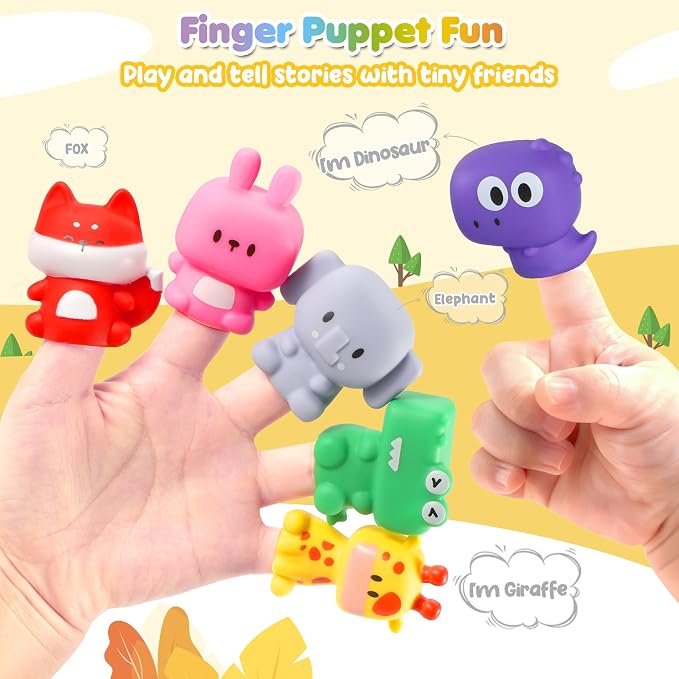 URMYWO Learning Toys for 1 2 3 Years Old Boy Girl, Montessori Toddler Toys | Train Set with 10 Finger Puppets & Play Mat, Counting Matching & Sorting, Toddler Birthday Gift